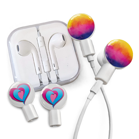 dekaSlides - Earbuds + 2 Pairs Graphics - Watercolor Sunset & Tri-Heart | MaxStrata