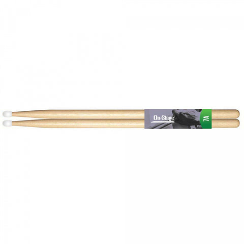 On-Stage Stands American Made Hickory Drumsticks (7A, Nylon Tip) (AMH7AN) | MaxStrata®