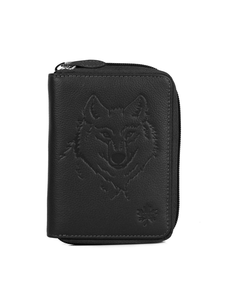 Oberon Design Leather Business Card Holder, Mini Wallet, Singing Wolf