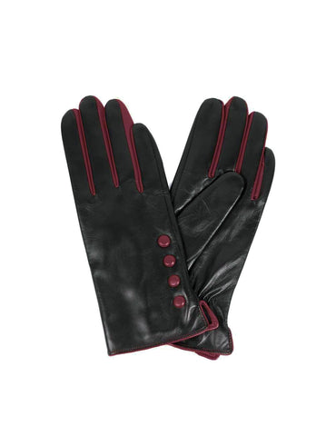 Karla Hanson Women's Deluxe Leather Touch Screen Gloves with Buttons - Burgundy | MaxStrata®