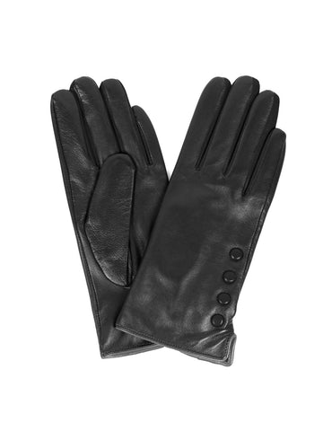 Karla Hanson Women's Deluxe Leather Touch Screen Gloves with Buttons - Black | MaxStrata®
