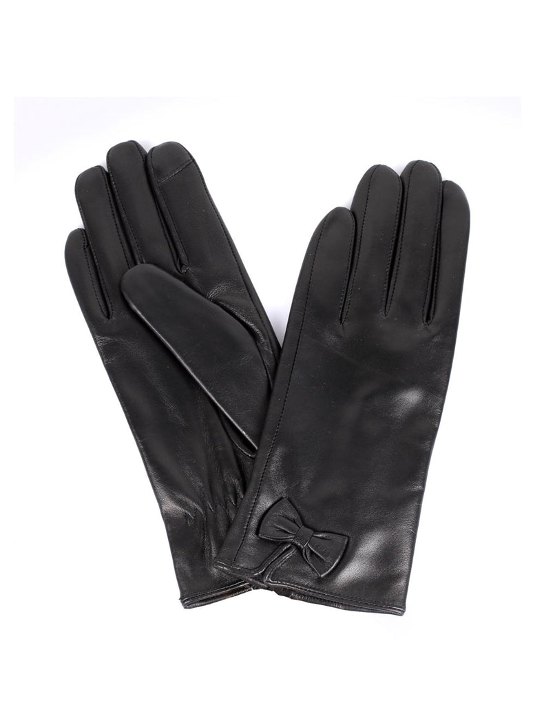 Karla Hanson Women's Deluxe Leather Touch Screen Gloves with Bow - Black | MaxStrata®