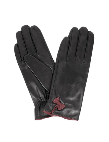 Karla Hanson Women's Deluxe Leather Touch Screen Gloves with Bow - Burgundy | MaxStrata®