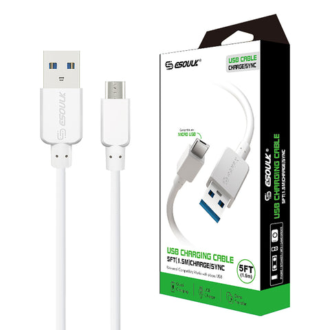 Reiko 5Ft Round Cable for Micro USB 1.5A in White | MaxStrata