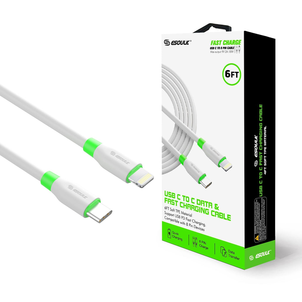 Reiko 6Ft PD Fast Charge USB-C to iPhone Cable White | MaxStrata