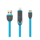Reiko iPhone 6 & Micro USB Flat Cable 3.2Ft 2-in-1 USB Data in Blue | MaxStrata
