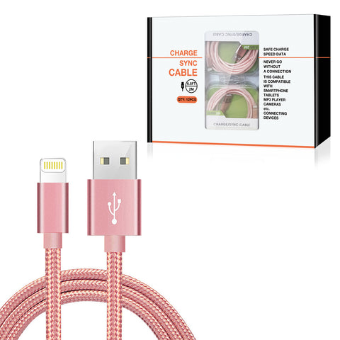 Reiko 8-Pin Fast Charge/Sync Cable 6.5 Ft in Rose Gold (12Pcs) | MaxStrata