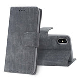 Reiko iPhone X/iPhone XS Denim Wallet Case with Gummy Inner Shell & Kickstand Function in Gray | MaxStrata