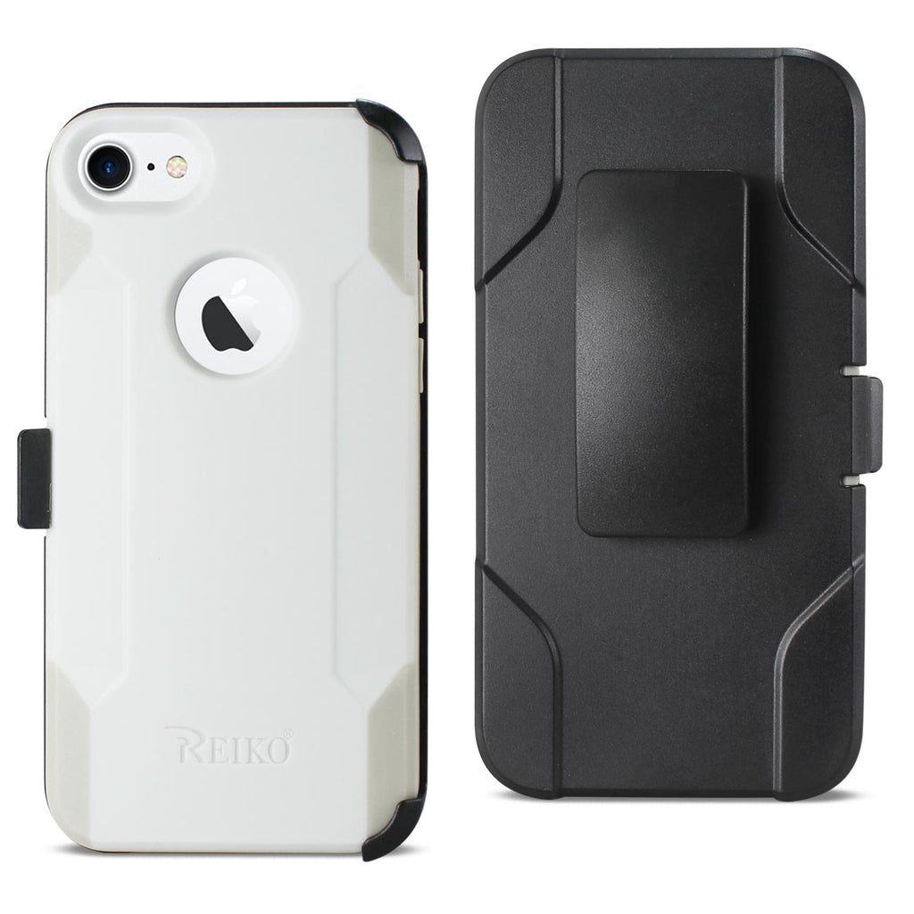 Reiko iPhone 7/8/SE2 3-in-1 Hybrid Heavy Duty Holster Combo Case in Ivory | MaxStrata
