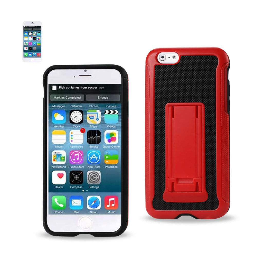 Reiko iPhone 6 Plus Hybrid Heavy Duty Case with Vertical Kickstand in Black Red | MaxStrata