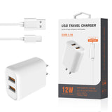 Reiko Type-C Portable Travel Home Charger with Built in 5 Ft Cable in White | MaxStrata