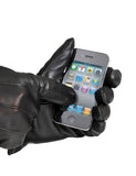 Karla Hanson Men's Genuine Leather Touch Screen Gloves with Button - Black | MaxStrata®