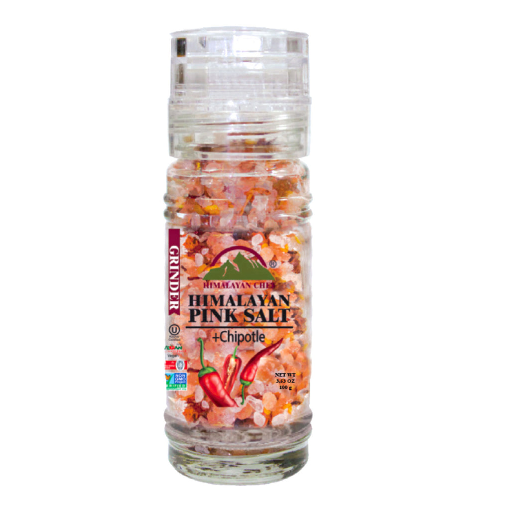 Himalayan Chef Chipotle Salt - 3.53 Oz - Small Refillable Glass Grinders | MaxStrata®