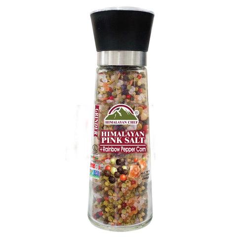 Himalayan Chef Rainbow Pepper Corn & Salt - 12.5 Oz - Large Refillable Glass Grinders | MaxStrata®