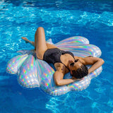 PoolCandy Silver Holographic Deluxe Sea Shell Pool Raft | MaxStrata®