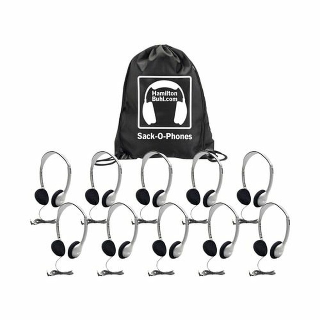 HamiltonBuhl Sack-O-Phones, 10 HA2 Personal Headsets, Foam Ear Cushions in a Carry Bag | MaxStrata®